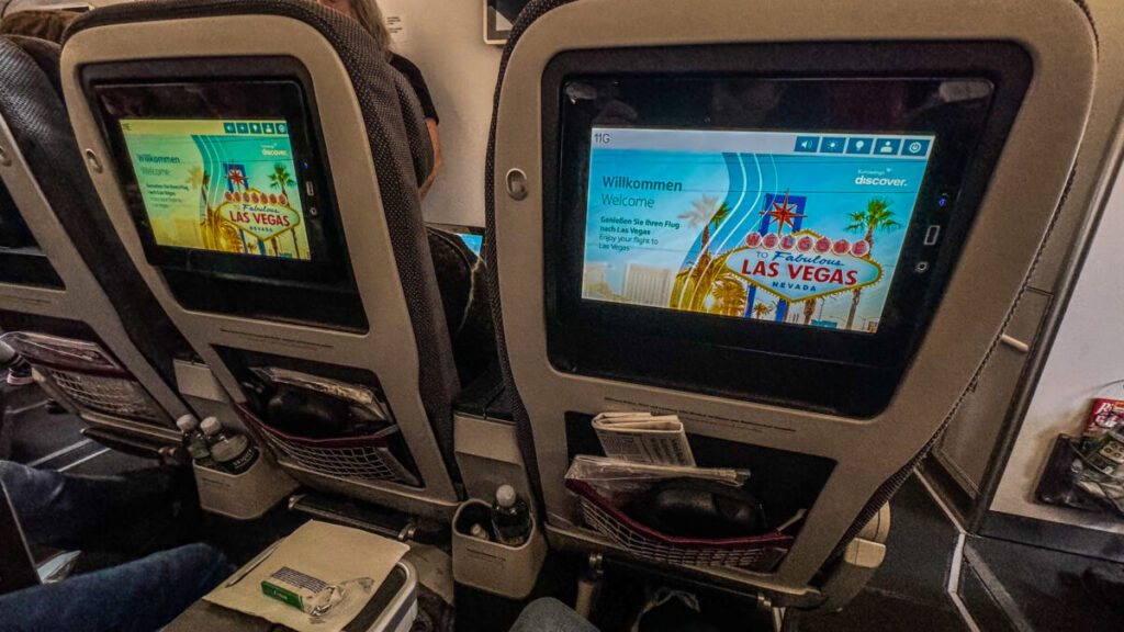 Dieses Bild zeigt die Premium Economy von Discover Airlines auf dem Flug von Frankfurt nach Las Vegas.