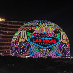 Dieses Bild zeigt die Sphere Las vegas beim Formel1 Rennen 2023