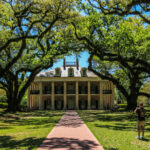 Dieses Bild zeigt die Eichenalle und das Big House der Oak Alley Plantation Louisiana