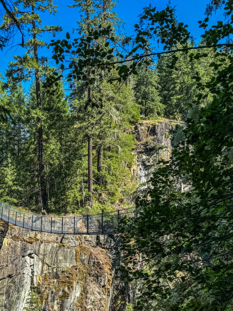 Dieses Bild zeigt die Elk Falls Suspension Bridge bei Campbell River auf Vancouver Island